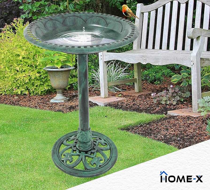 Photo 2 of NEW HOME-X GREEN POLY RESIN GARDEN BIRD BATH WITH PEDESTAL 20.5” X H27.5”