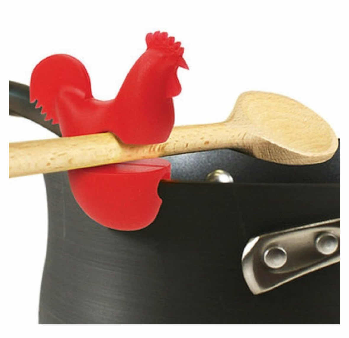 Photo 1 of NEW CASE OF HOME-X RED ROOSTER POT CLIP/SPOON HOLDER 1” X 2.75 “ H2.75” (APPROX 150 PCS)