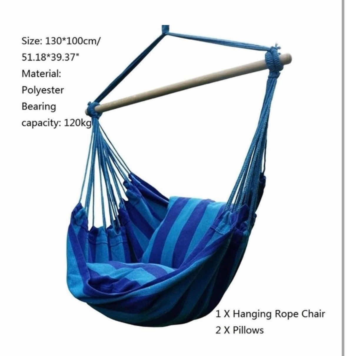 Photo 5 of NEW ARAD INDOOR/OUTDOOR THICK CANVAS HANGING HAMMOCK W 2 CUSHIONS (BLUE STRIPED)