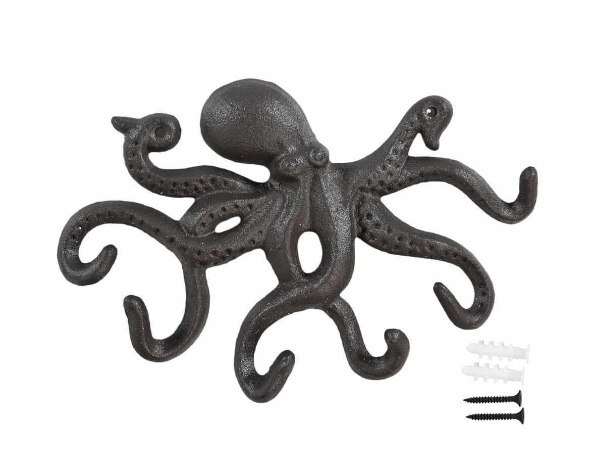 Photo 2 of NEW 2-PACK HOME-X CAST-IRON HANGING OCTOPUS KEY HOLDER/WALL HOOK W HARDWARE