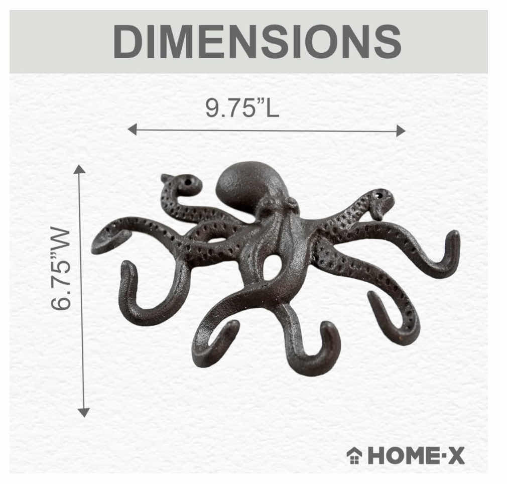 Photo 3 of NEW 2-PACK HOME-X CAST-IRON HANGING OCTOPUS KEY HOLDER/WALL HOOK W HARDWARE