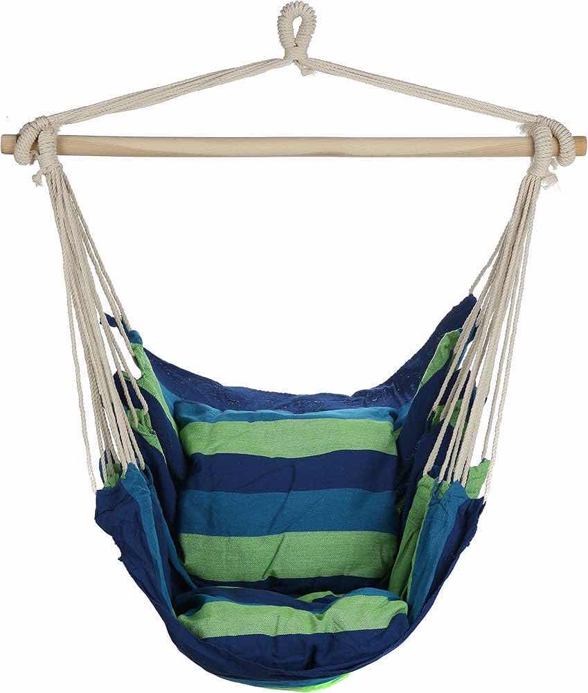 Photo 1 of NEW ARAD INDOOR/OUTDOOR THINK CANVAS HANGING HAMMOCK W 2 CUSHIONS (BLUE & GREEN STRIPED)