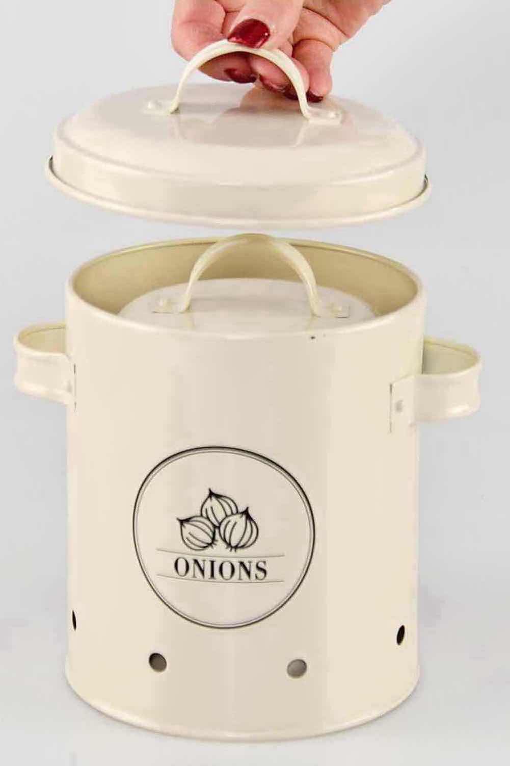 Photo 5 of NEW 2-PACK HOME-X GARLIC/ONION STORAGE CANISTER SET OF 2, SOFT WHITE (2 BOXES OF CANISTER SETS OF 2)