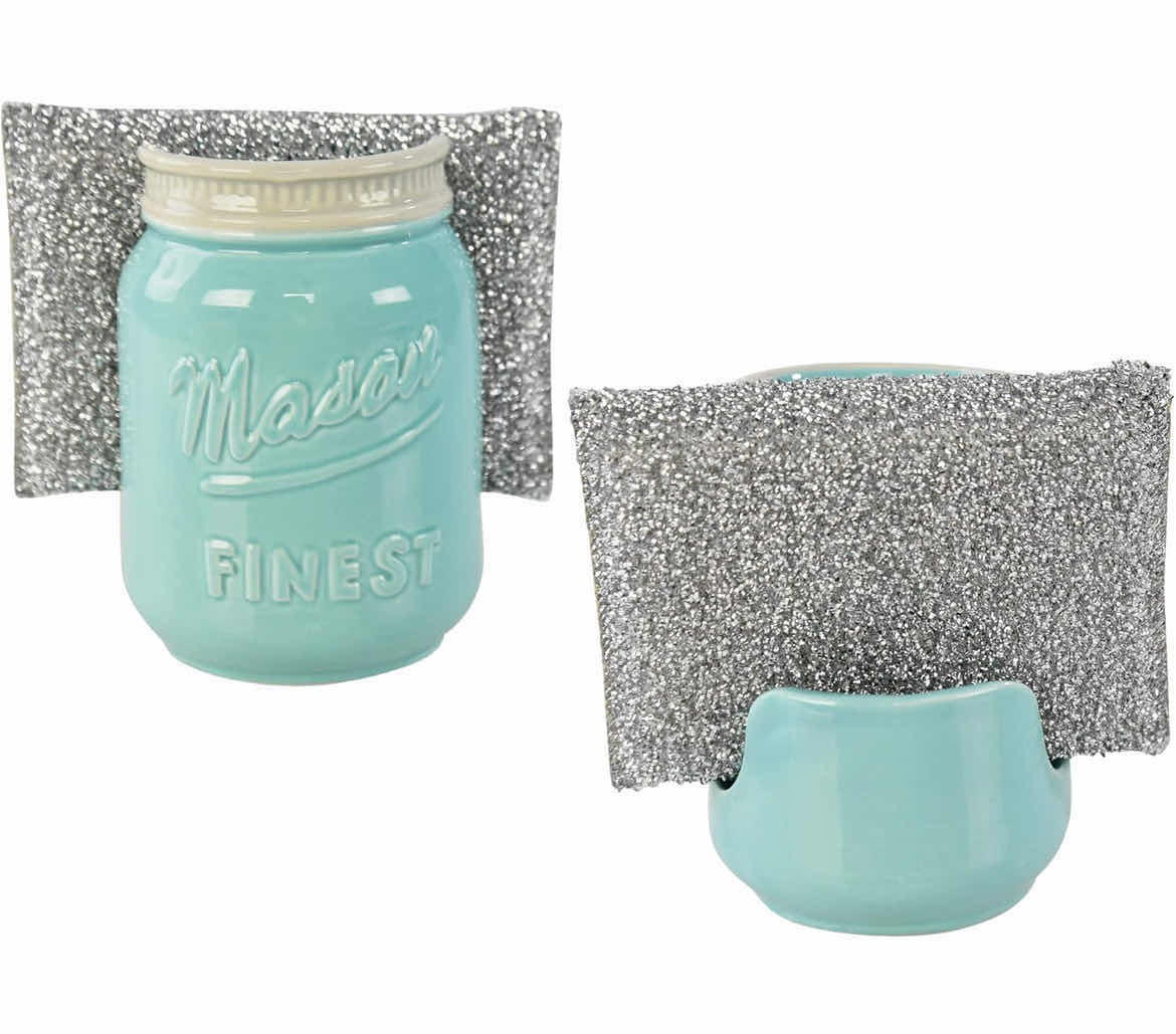 Photo 2 of NEW PARTIAL CASE OF HOME X TEAL MASON JAR CERAMIC SPONGE HOLDER (APPROX 22 PCS)