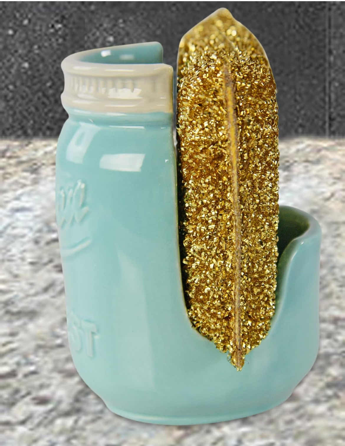 Photo 3 of NEW PARTIAL CASE OF HOME X TEAL MASON JAR CERAMIC SPONGE HOLDER (APPROX 22 PCS)