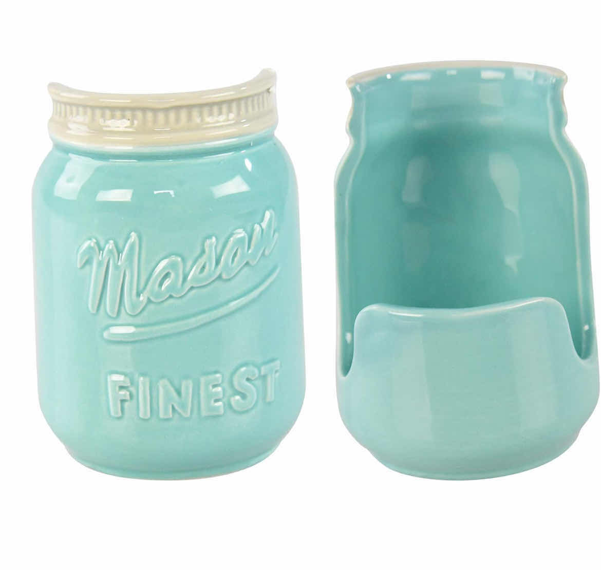 Photo 1 of NEW PARTIAL CASE OF HOME X TEAL MASON JAR CERAMIC SPONGE HOLDER (APPROX 22 PCS)