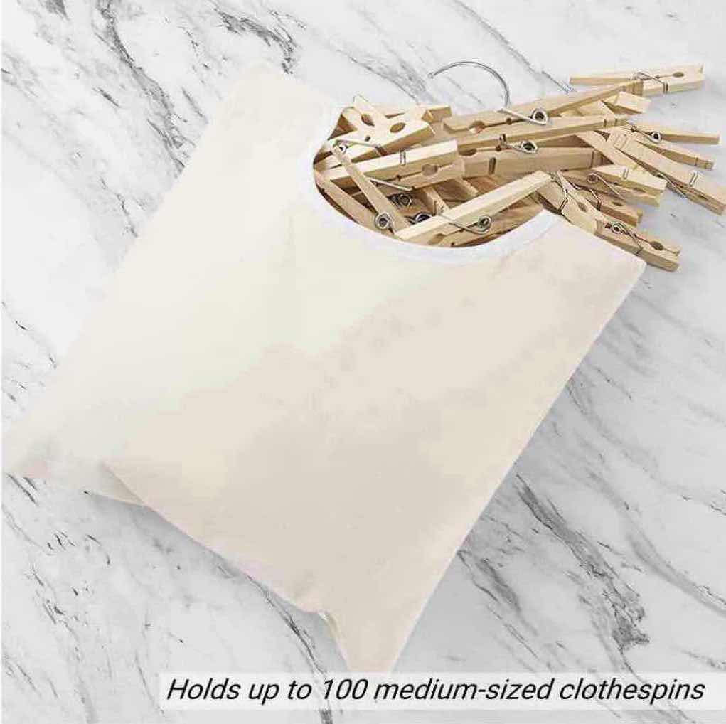 Photo 2 of NEW CASE OF HOME-X CANVAS CLOTHESPIN BAG W ROTATING HANGING HOOK, BEIGE, 15” x 11” (APPROX 100 PER CASE)