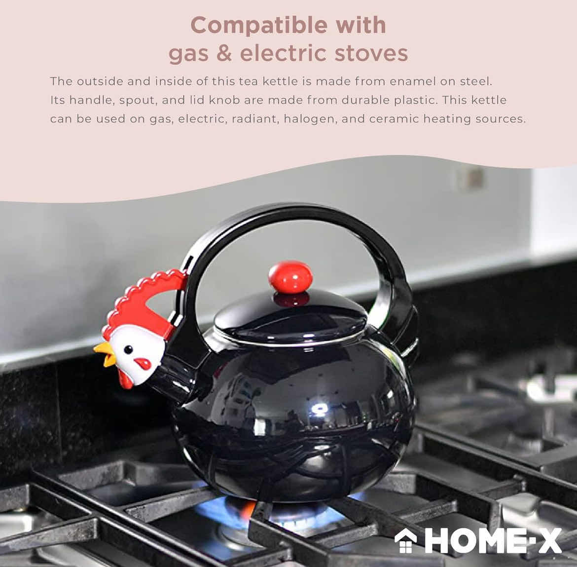 Photo 3 of HOME X BLACK ROOSTER WHISTLING TEA KETTLE 1.9QT (1CASE/6PCS)