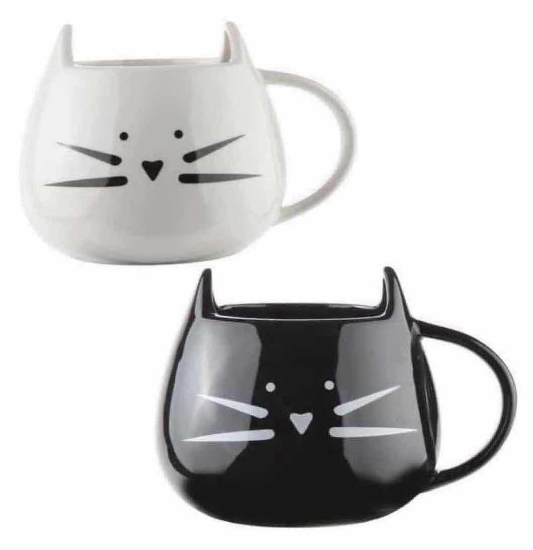 Photo 1 of NEW 5-PACK HOME-X SET OF 2 BLACK/WHITE CERAMIC 12 OZ CAT MUGS  (5 SETS OF 2-PACKS)