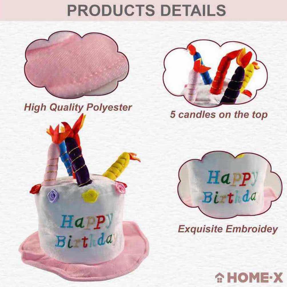 Photo 3 of $NEW CASE OF HOME-X NOVELTY PLUSH BIRTHDAY CAKE HAT W CANDLES, PINK (APPROX 50 PER CASE)