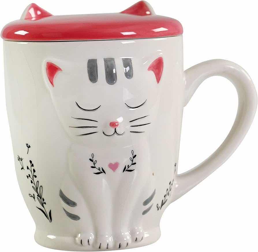 Photo 1 of NEW CASE HOME-X PINK & WHITE 3D CERAMIC CAT MUG W DETACHABLE LID (BOX OF 18)