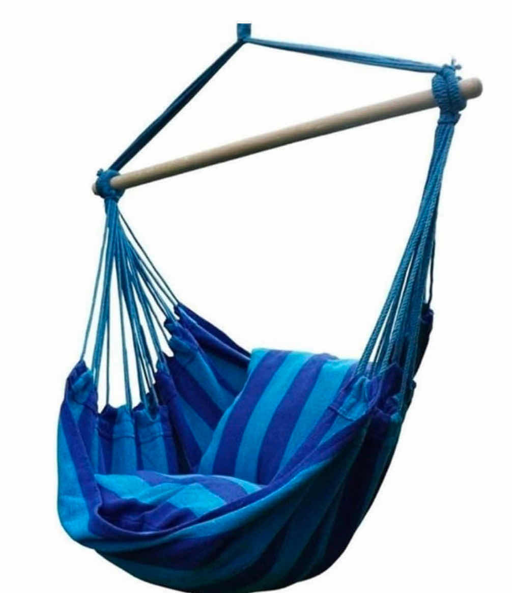 Photo 1 of NEW ARAD INDOOR/OUTDOOR THICK CANVAS HANGING HAMMOCK W 2 CUSHIONS (BLUE STRIPED) 1 CASE/ 4PACK