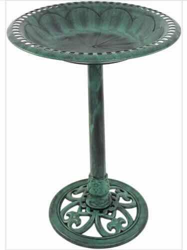 Photo 2 of NEW 2-PACK HOME-X GREEN POLY RESIN GARDEN BIRD BATH WITH PEDESTAL 20.5” X H27.5”