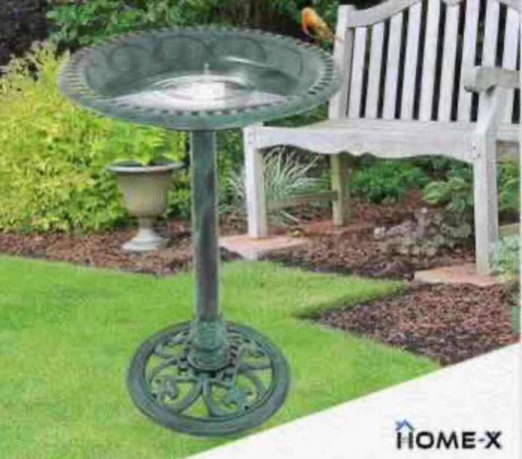 Photo 1 of NEW 2-PACK HOME-X GREEN POLY RESIN GARDEN BIRD BATH WITH PEDESTAL 20.5” X H27.5”