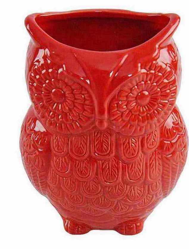 Photo 1 of NEW CASE OF HOME-X CERAMIC OWL DECOR/UTENSIL HOLDER, RED (12 PCS/CASE)