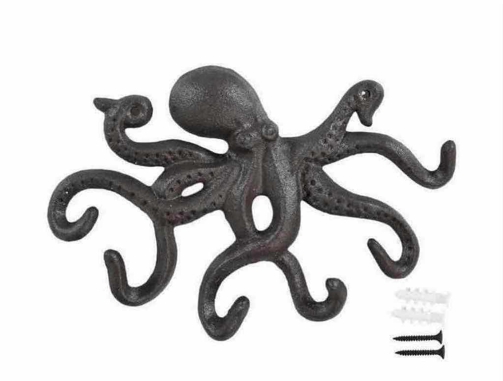 Photo 2 of NEW CASE OF HOME-X CAST-IRON HANGING OCTOPUS KEY HOLDER/WALL HOOK W HARDWARE (16 PER CASE)