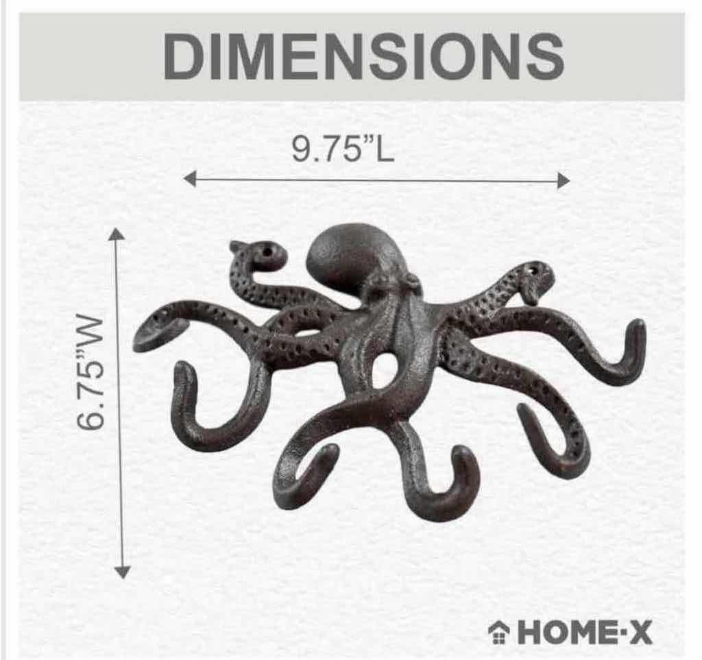 Photo 3 of NEW CASE OF HOME-X CAST-IRON HANGING OCTOPUS KEY HOLDER/WALL HOOK W HARDWARE (16 PER CASE)