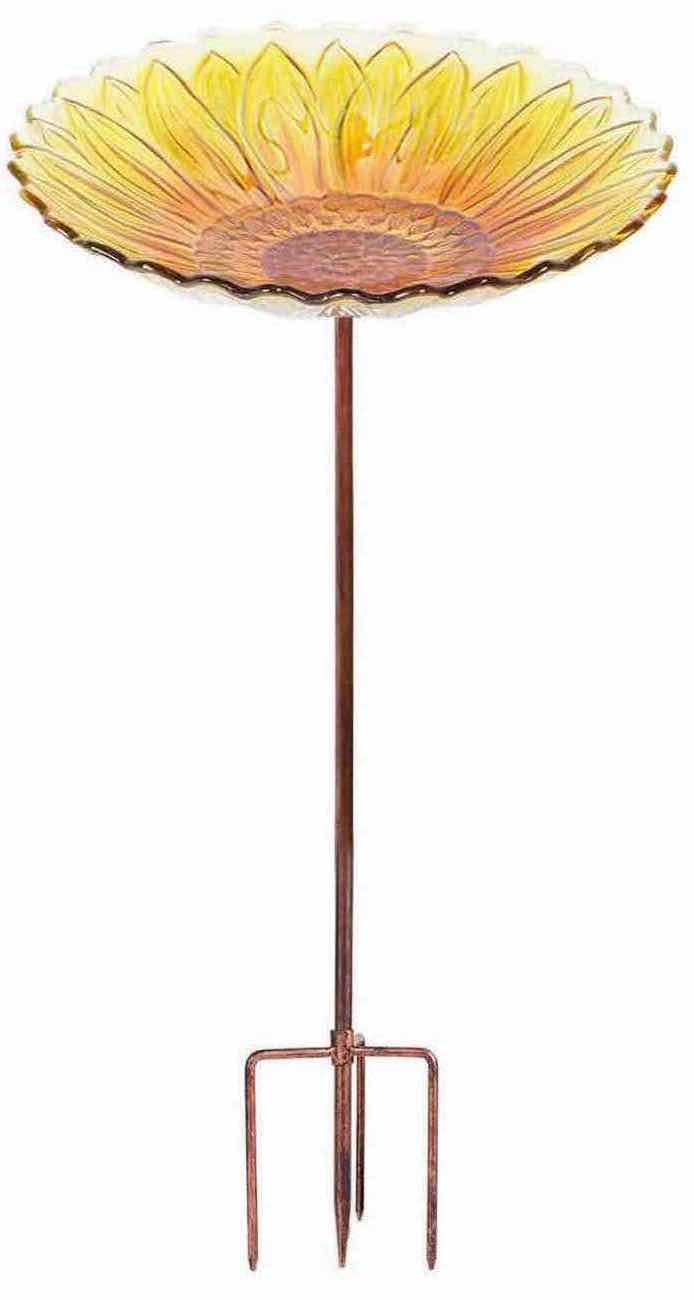 Photo 1 of NEW CASE OF HOME-X GLASS SUNFLOWER BIRD BATH W METAL STAKE (12 PCS/CASE)