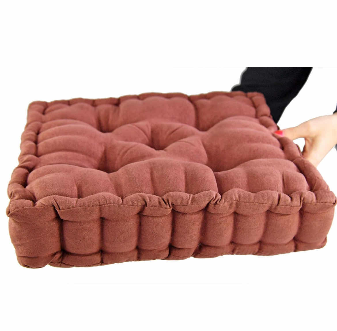 Photo 4 of 4-BRAND NEW-HOME-X TUFTED BOOSTER CUSHION, THICK UPHOLSTERED SQUARE SEAT PAD WITH CARRYING HANDLE – BROWN 15” X 15” X 3 ½”H