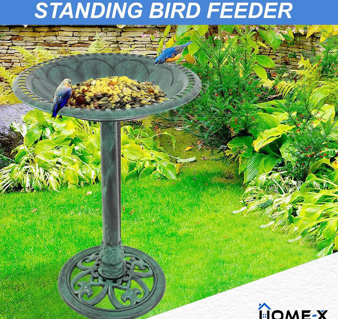 Photo 5 of BRAND NEW-HOME-X OUTDOOR STANDING BIRD BATH/FEEDER. GREEN, WEATHER RESISTANT POLY RESIN, STAND STAKES FOR STABILITY. 20"W X 27'H