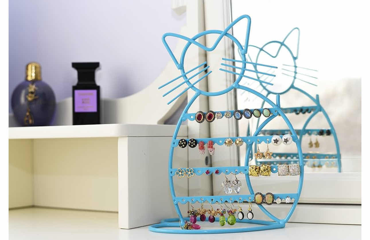 Photo 3 of BRAND NEW-BLUE METAL CAT-SHAPED PIERCED EARRING DISPLAY ORGANIZER AND CHARM HOLDER. HOLDS 48 EARRINGS, 10"h