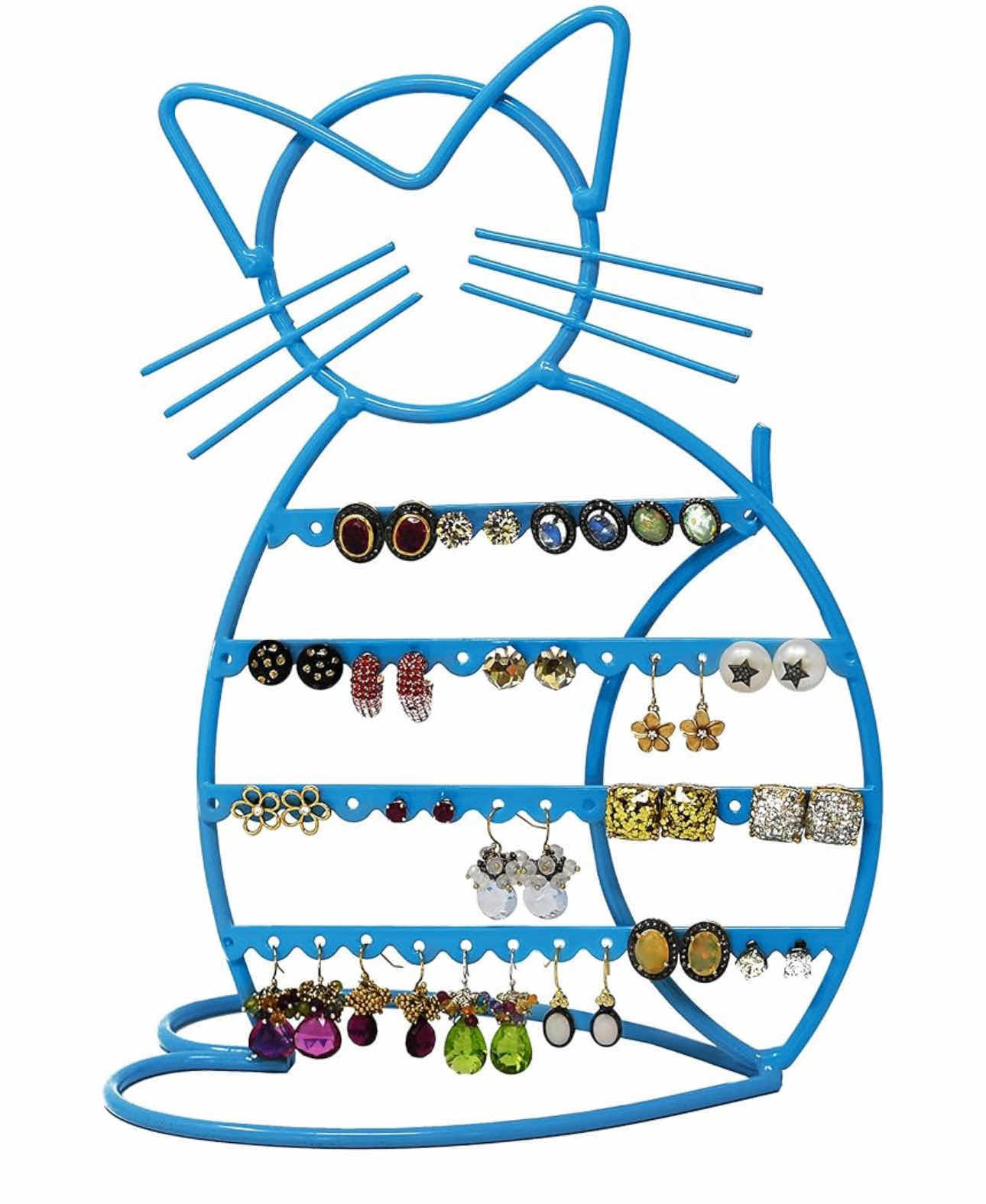 Photo 1 of BRAND NEW-BLUE METAL CAT-SHAPED PIERCED EARRING DISPLAY ORGANIZER AND CHARM HOLDER. HOLDS 48 EARRINGS, 10"h