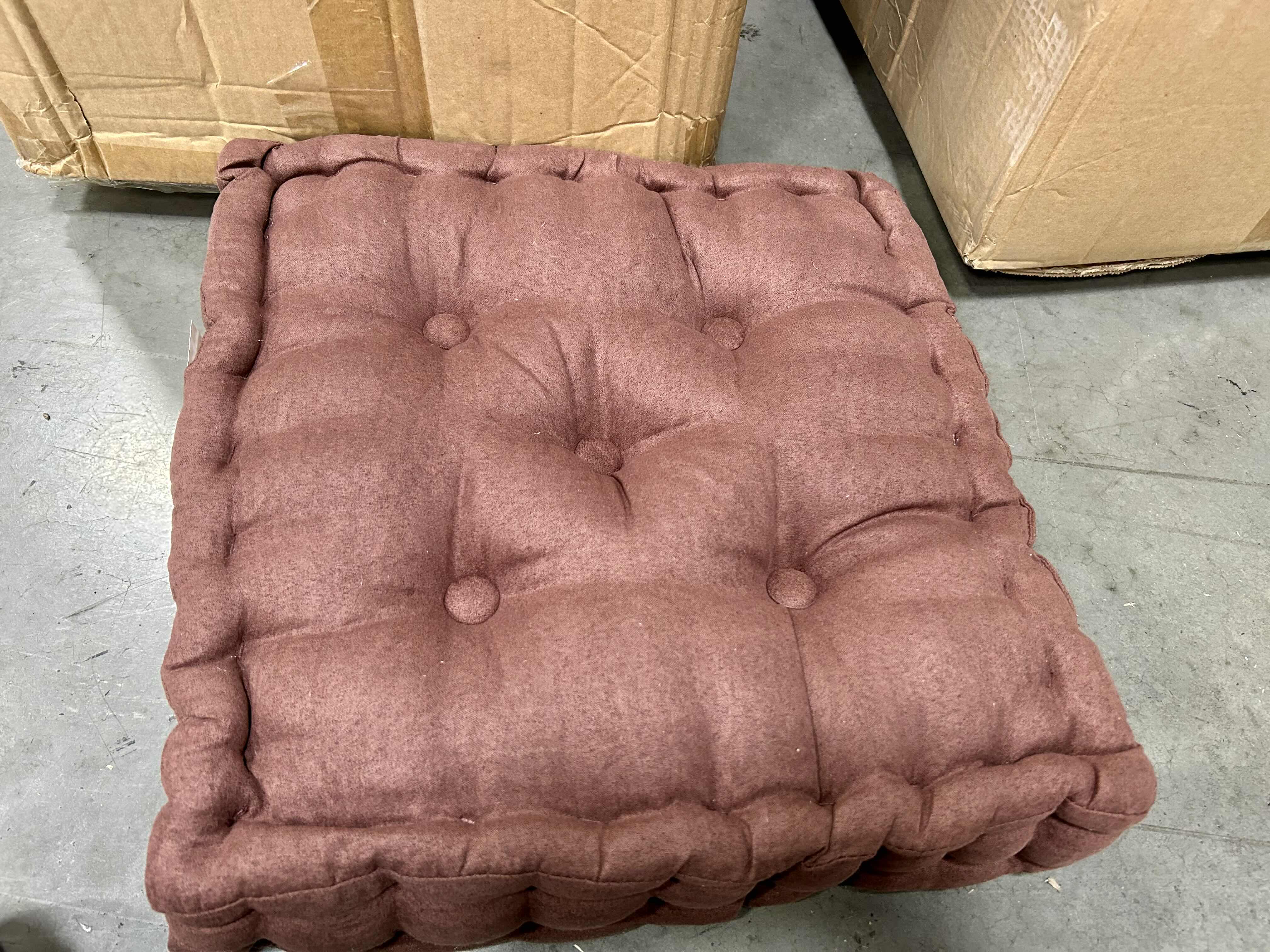 Photo 2 of 4- HOME-X TUFTED BOOSTER CUSHION, THICK SQUARE SEAT PAD WITH CARRYING HANDLE – BROWN 15” L x 15” W H 3 ½”