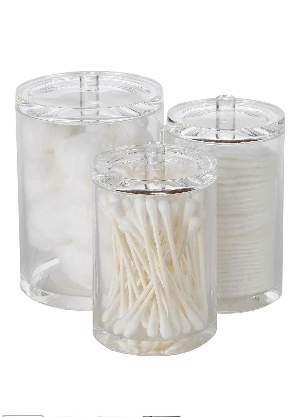 Photo 1 of BRAND NEW-ARAD ACRYLIC BATHROOM COTTON BALL, SWAB, AND Q-TIP ORGANIZER. 1-PIECE 3-COMPARTMENTS WITH LIDS, STORAGE JARS FOR BATHROOM COUNTERS, 6"W X 6"L