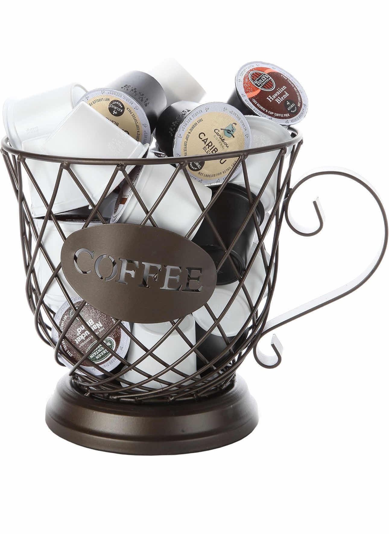 Photo 2 of BRAND NEW-ARAD DECORATIVE  WOVEN METAL COFFEE CUP, COFFEE POD STORAGE BASKET. COLOR OILED BRONZE, 7"W X 9"H.