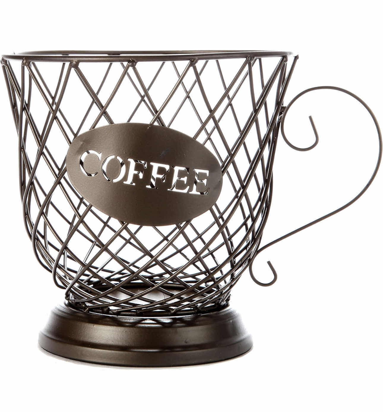 Photo 1 of BRAND NEW-ARAD DECORATIVE  WOVEN METAL COFFEE CUP, COFFEE POD STORAGE BASKET. COLOR OILED BRONZE, 7"W X 9"H.