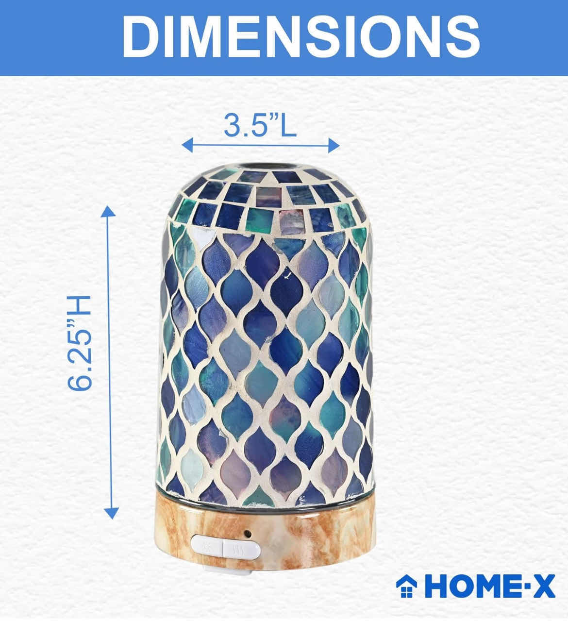 Photo 3 of BRAND NEW-HOME-X MOSAIC ARABESQUE ULTRASONIC ESSENTIAL OIL DIFFUSER. COLOR-CHANGING DIFFUSER, MULTICOLORED TILE MOSIAC. 2 MIST MODES AND AUTO SHUTOFF. 3 ½"L X 3 ½" W X 6¼"H