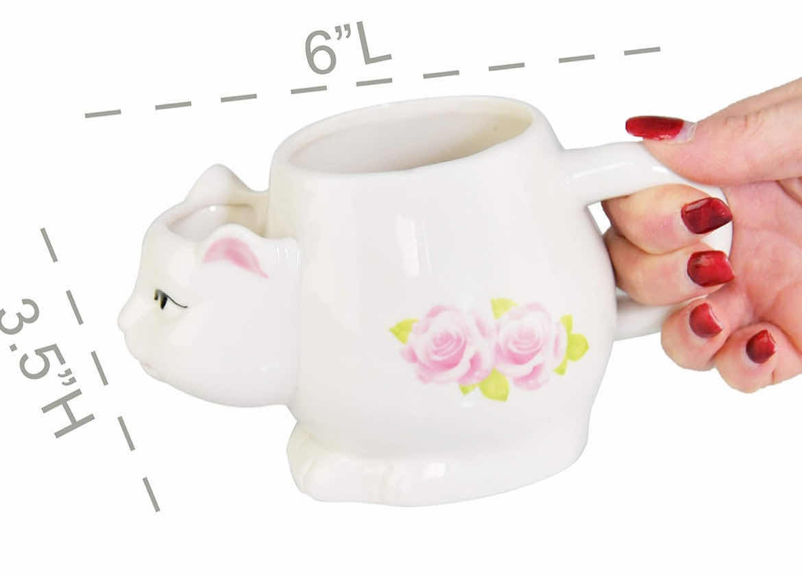 Photo 4 of 2-BRAND NEW-HOME-X NOVELTY CERAMIC CAT SCULPTURE COFFEE MUG. FLORAL DETAILING. (SET OF 2) 12OZ.