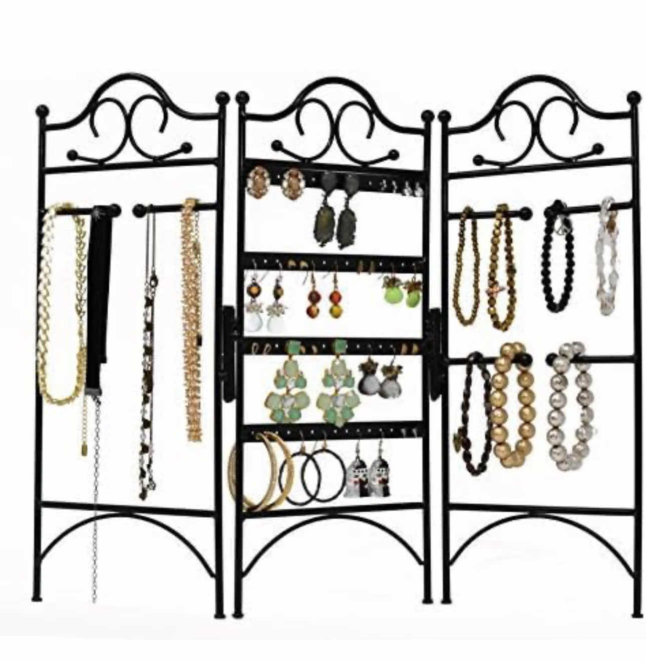 Photo 1 of BRAND NEW-ARAD TRELLIS SHAPED METAL 3-PANEL FOLDING SCREEN. JEWELRY ORGANIZER FOR EARRINGS, BRACELETS AND NECKLACES. BLACK 18"W X 14.5"H