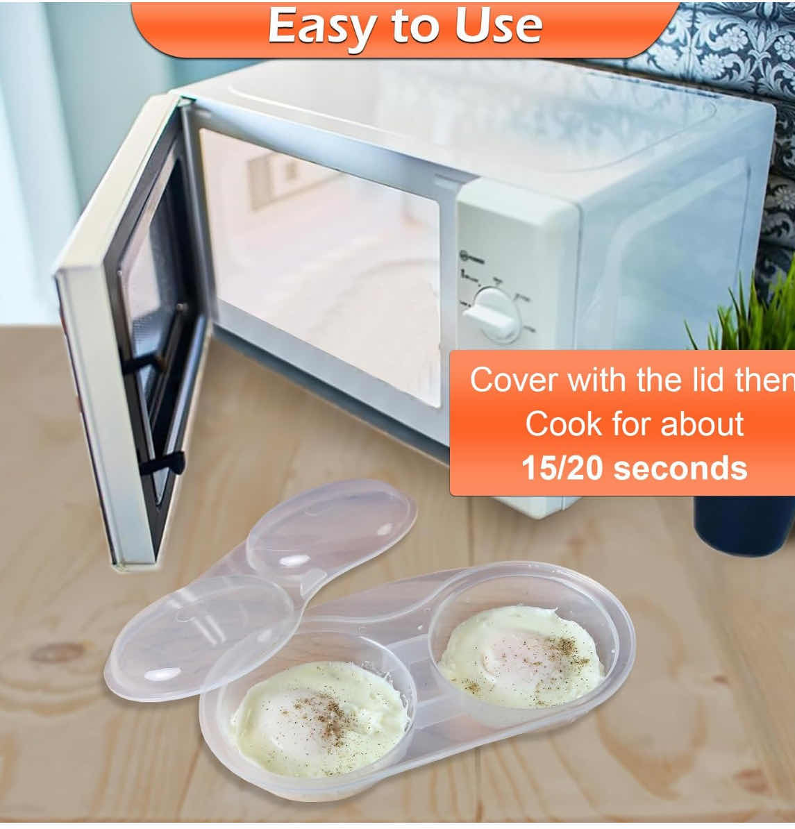 Photo 4 of 4-BRAND NEW-HOME-X MICROWAVE 2 EGG POACHER. BPA FREE, WITH LID. (4CT)