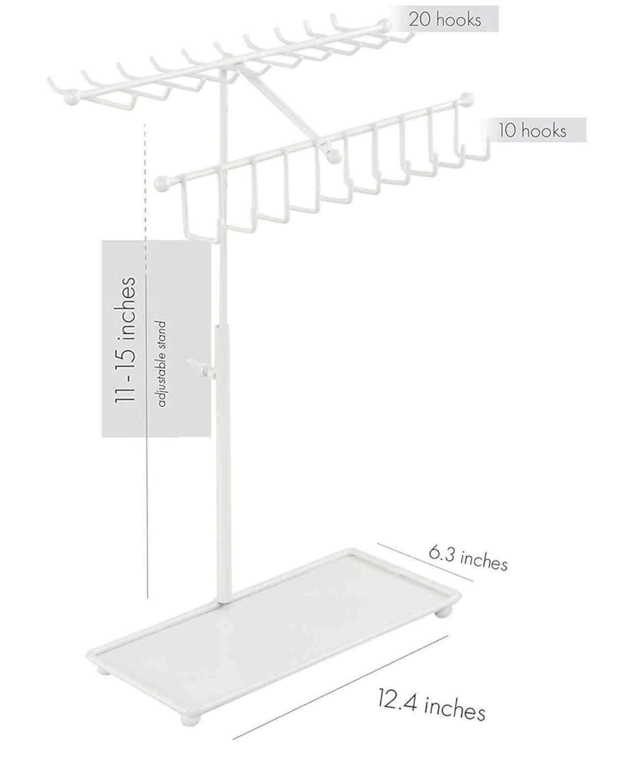 Photo 2 of BRAND NEW-ARAD WHITE METAL JEWELRY TREE. TWO TIERED NECKLACE, BRACELET, RING AND EARRING DISPLAY. ADJUSTABLE HEIGHT. 15"H