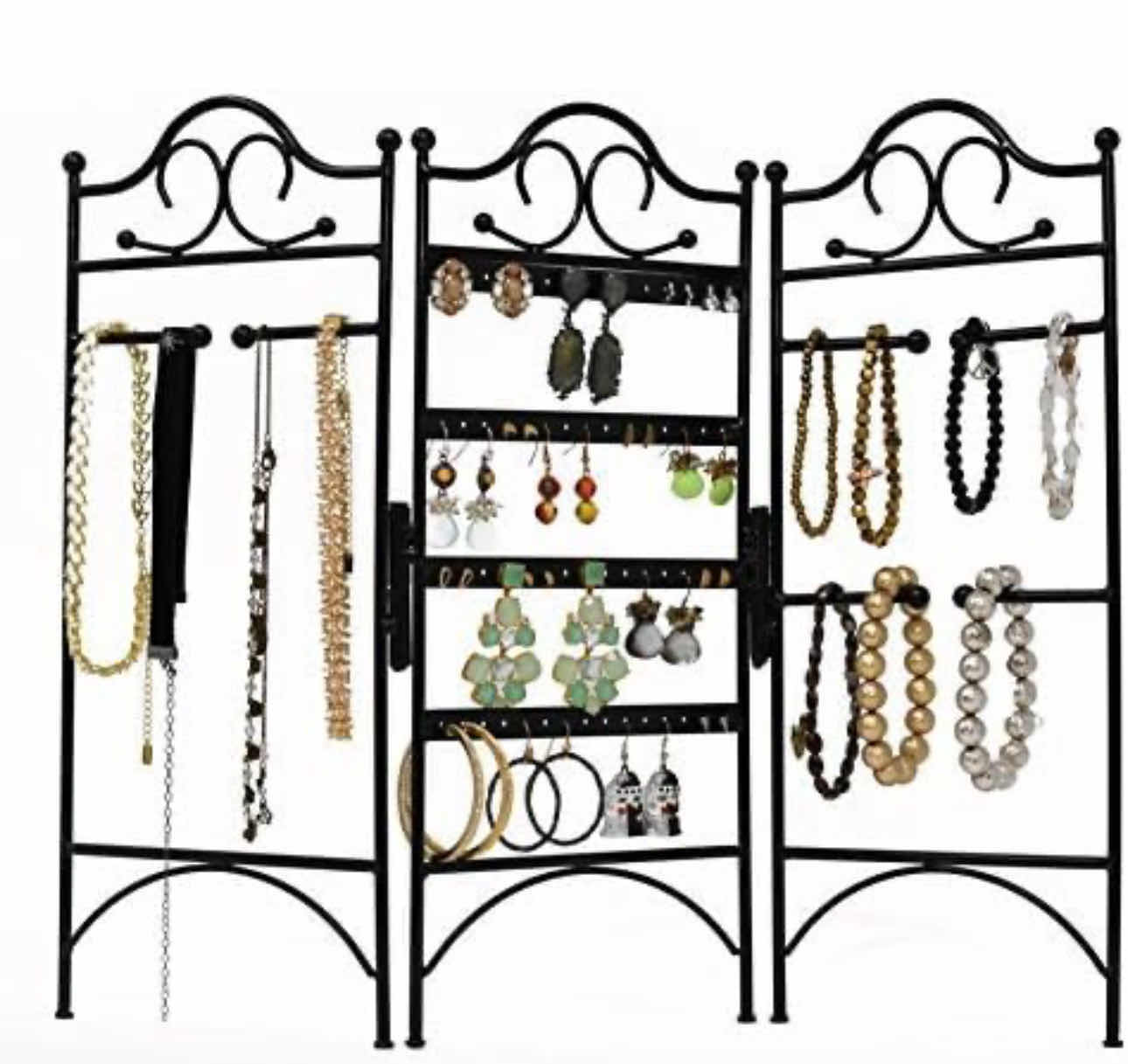 Photo 1 of BRAND NEW-ARAD TRELLIS SHAPED METAL 3-PANEL FOLDING SCREEN. JEWELRY ORGANIZER FOR EARRINGS, BRACELETS AND NECKLACES. BLACK 18"W X 14.5"H