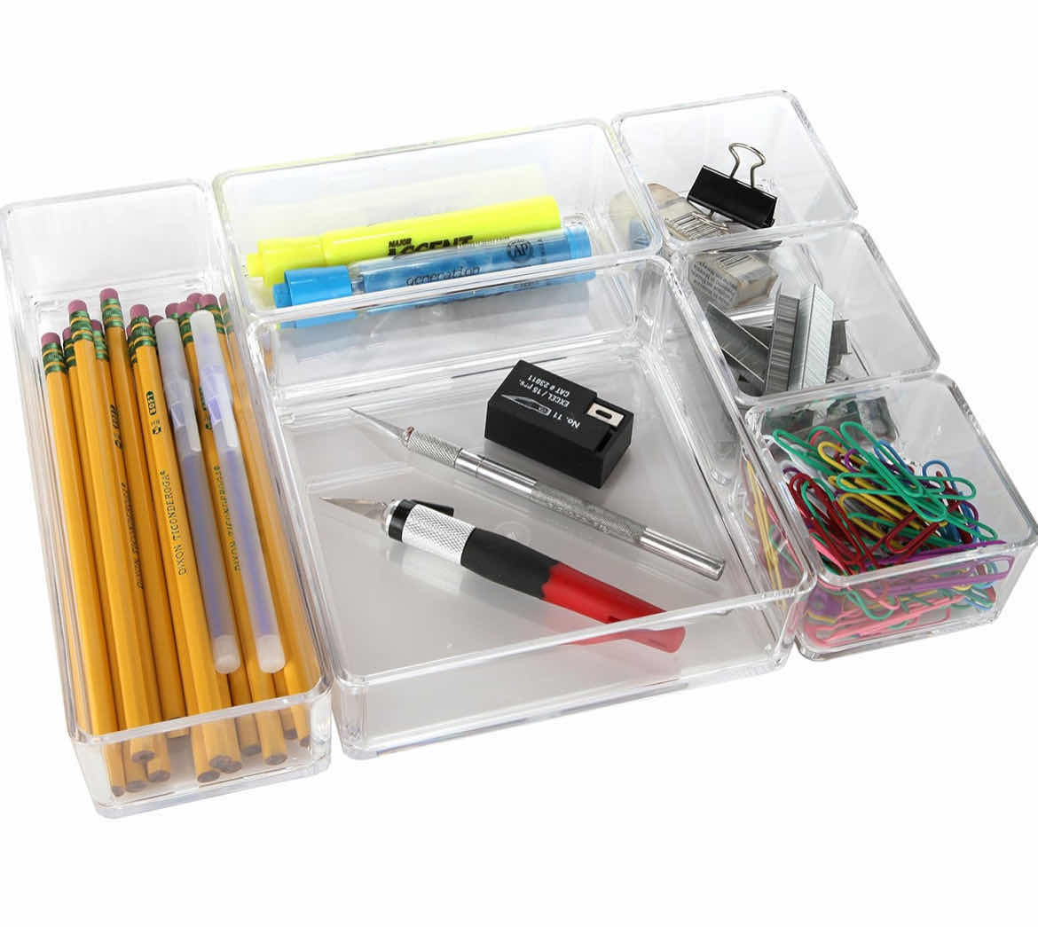 Photo 1 of BRAND NEW CASE OF 6-Clear Acrylic Office Tool Craft Organizer Set, Desk Drawer Organizer, 6 Pieces