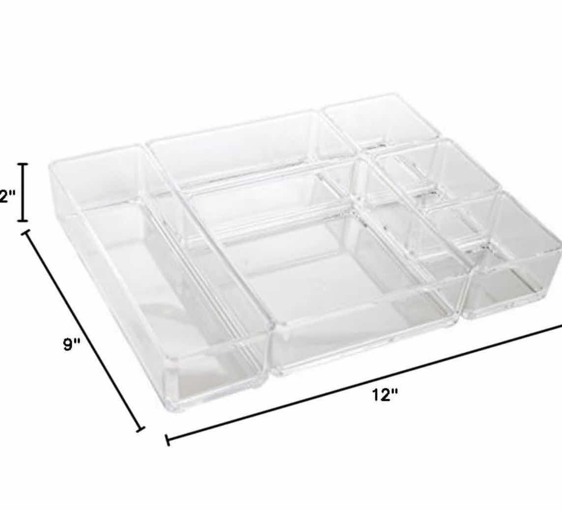 Photo 3 of BRAND NEW CASE OF 6-CLEAR ACRYLIC OFFICE TOOL CRAFT ORGANIZER SET. DESK DRAWER ORGANIZER. 9" X 12" X 2" H. CLEAR (6CT)