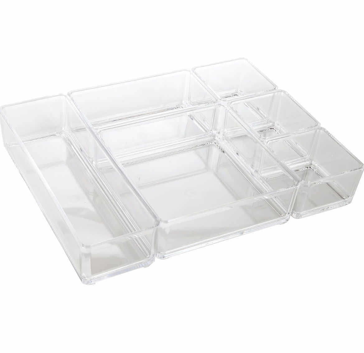 Photo 2 of BRAND NEW CASE OF 6-CLEAR ACRYLIC OFFICE TOOL CRAFT ORGANIZER SET. DESK DRAWER ORGANIZER. 9" X 12" X 2" H. CLEAR (6CT)