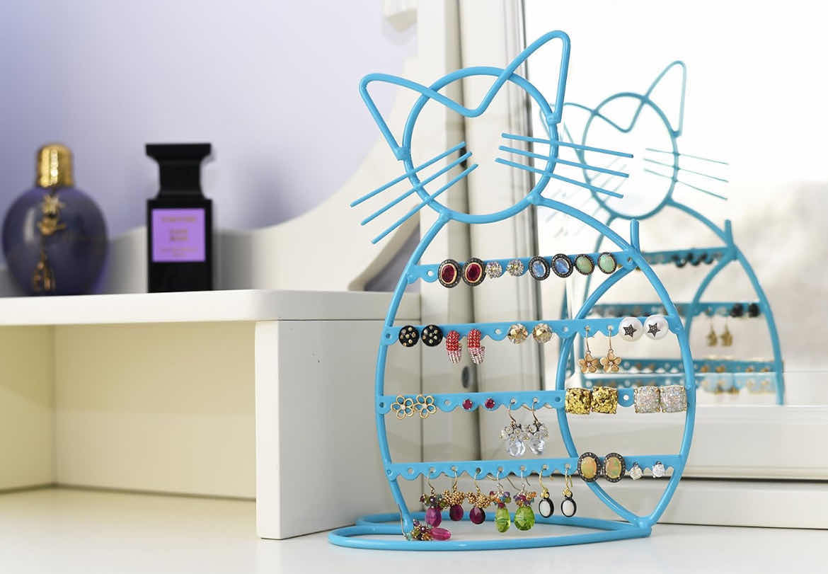 Photo 1 of BRAND NEW CASE OF 16-CAT-SHAPED EARRING HOLDER, JEWELRY RACK, DISPLAY ORGANIZER FOR PIERCINGS (BLUE FINISH)