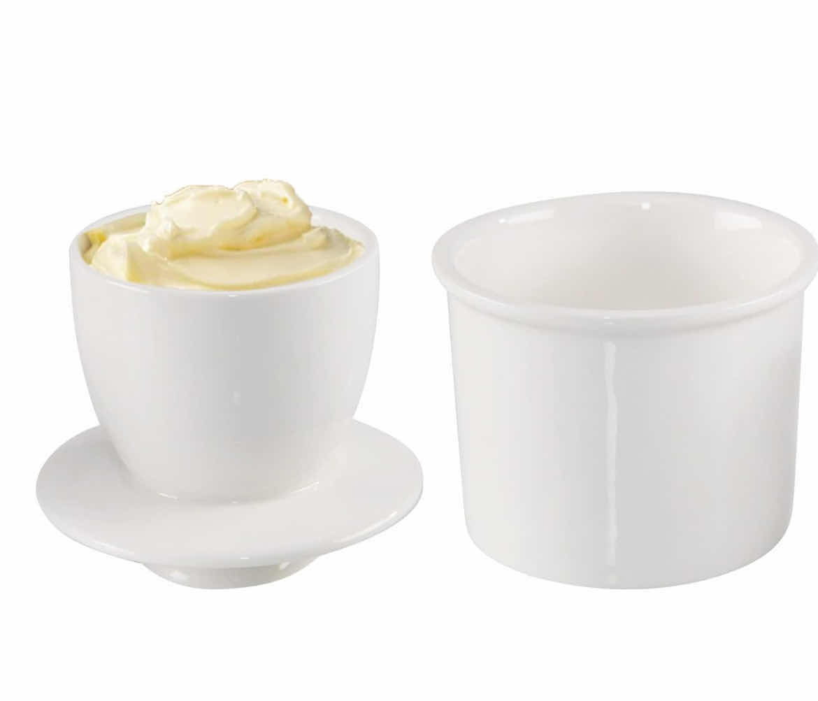 Photo 1 of BRAND NEW CASE OF 24-HOME-X BUTTER CROCK, STONEWARE BUTTER CONTAINER
3¾" D x 3 ¾" H, WHITE