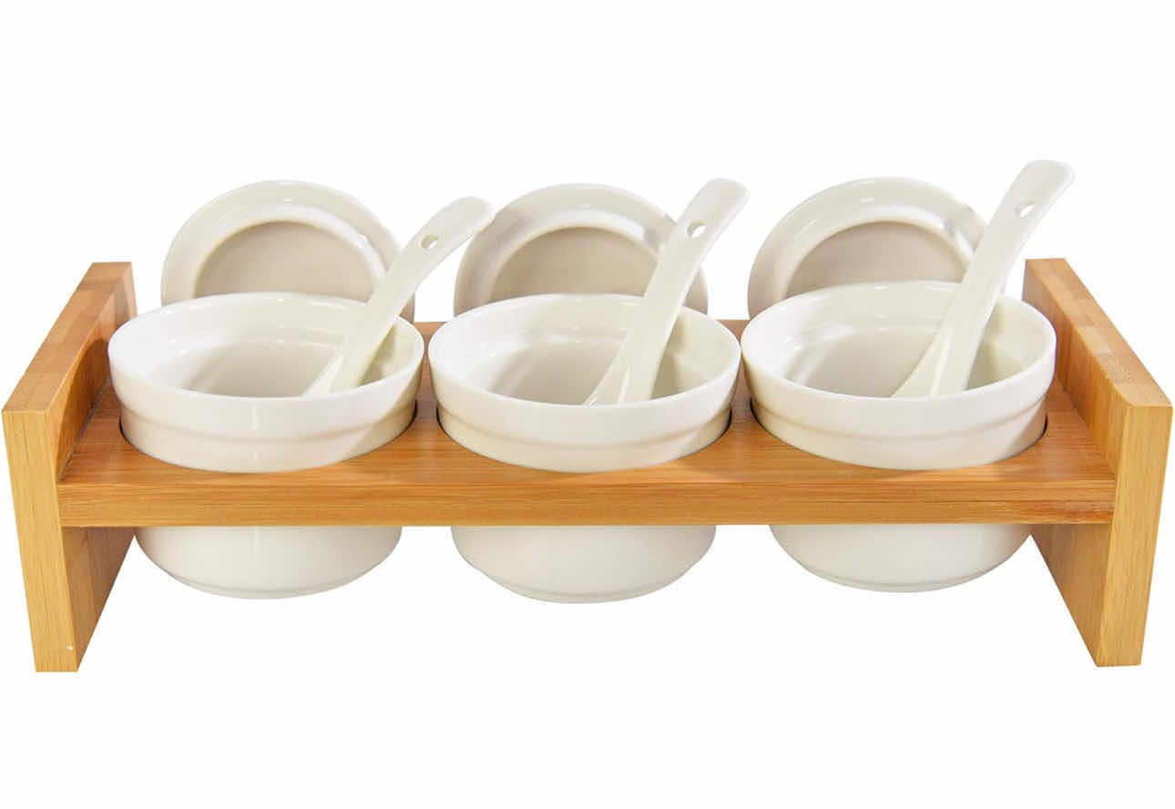 Photo 1 of BRAND NEW CASE OF HOME-X BAMBOO & CERAMIC CONDIMENT TRAY