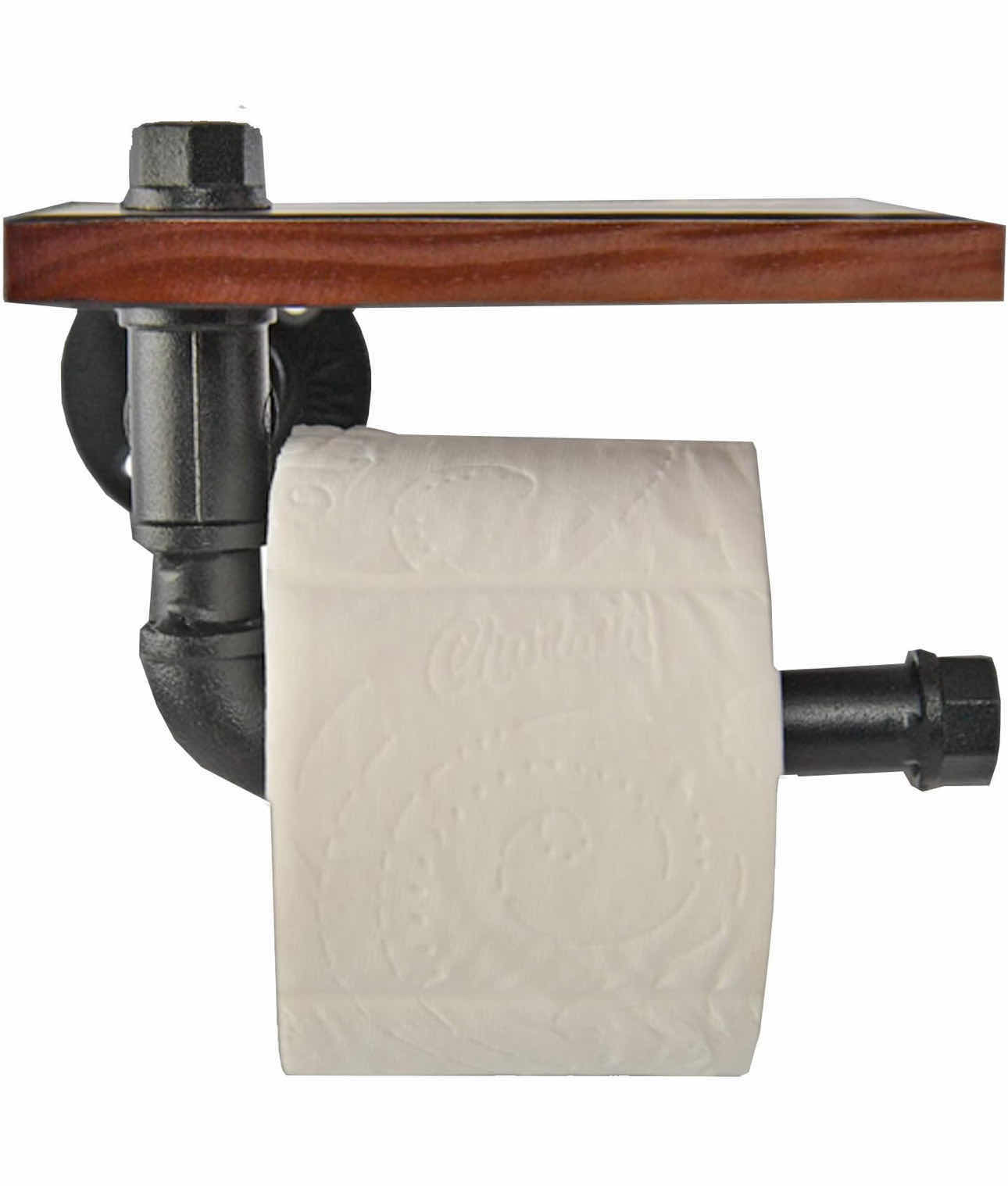 Photo 1 of BRAND NEW CASE OF HOME-X INDUSTRIAL IRON PIPE TOILET PAPER ROLL HOLDER WITH FLOATING WOOD SHELF ORGANIZER