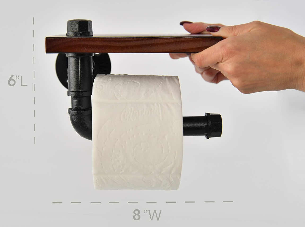 Photo 2 of BRAND NEW CASE OF HOME-X INDUSTRIAL IRON PIPE TOILET PAPER ROLL HOLDER WITH FLOATING WOOD SHELF ORGANIZER