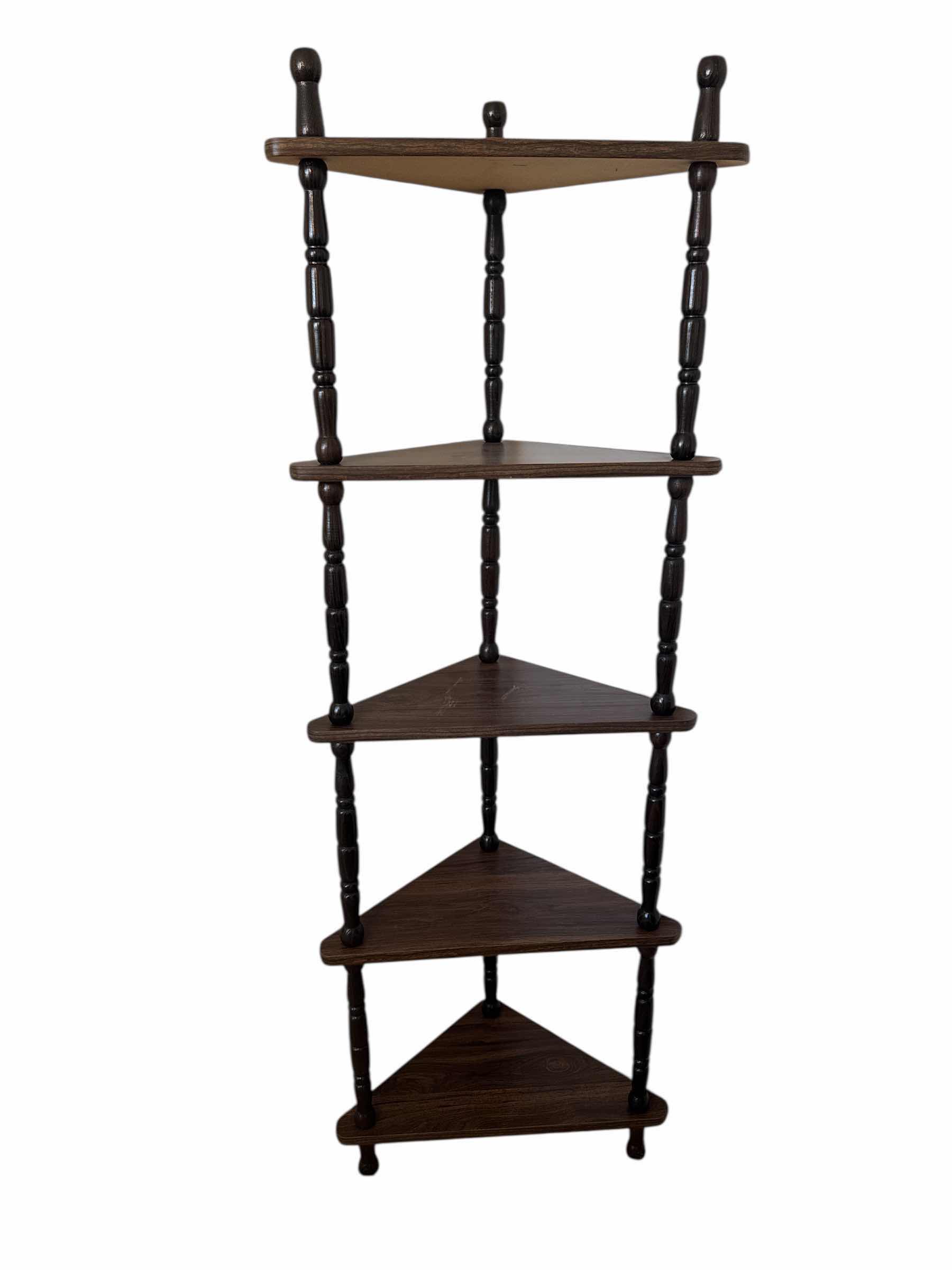 Photo 1 of DARK LAMINATED PRESSED WOOD CORNER SHELF 19” x 11” H 57”