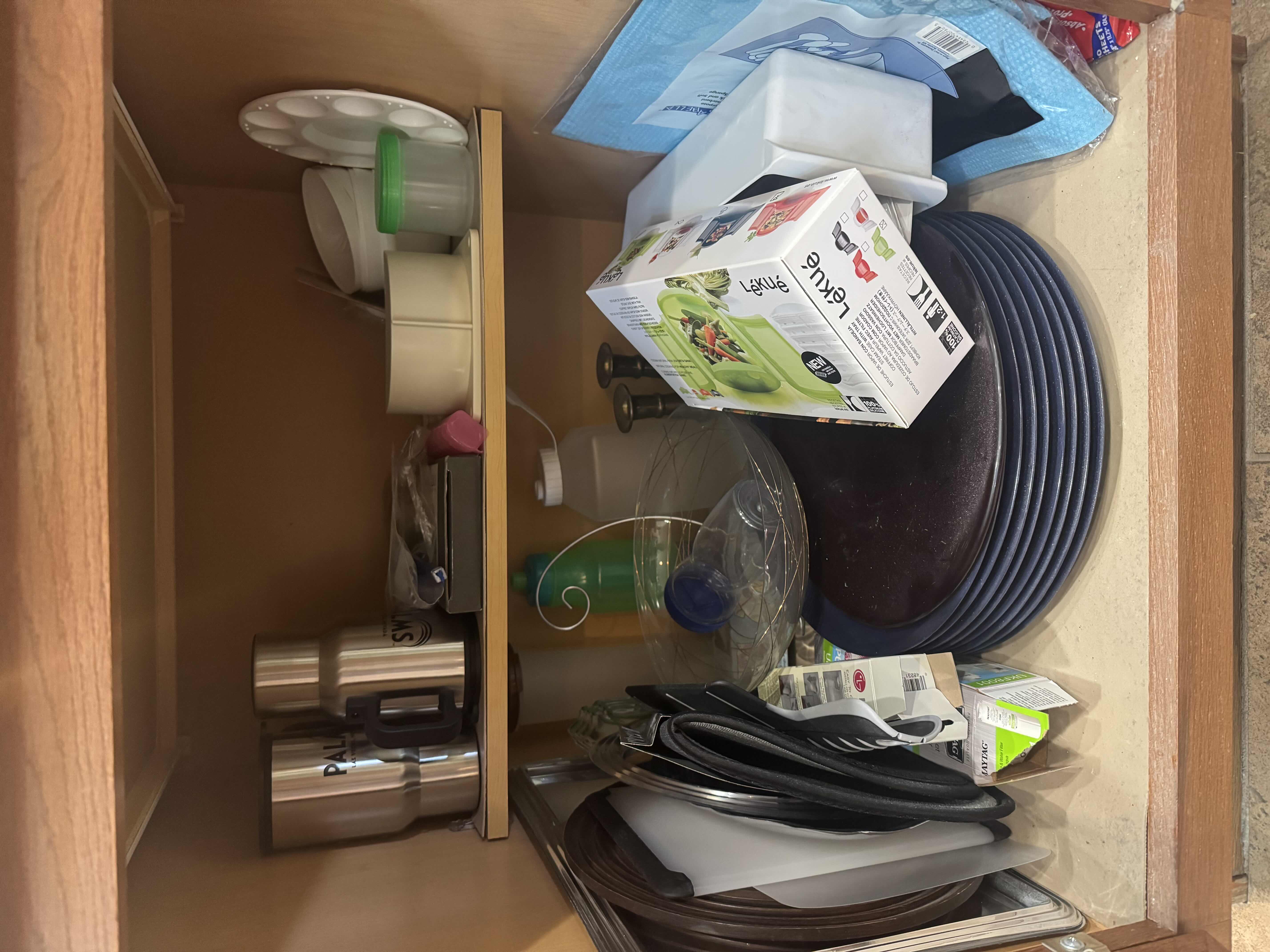 Photo 1 of CONTENTS OF CABINET: STEAMER, PLATES, INSULATED TRAVEL MUGS