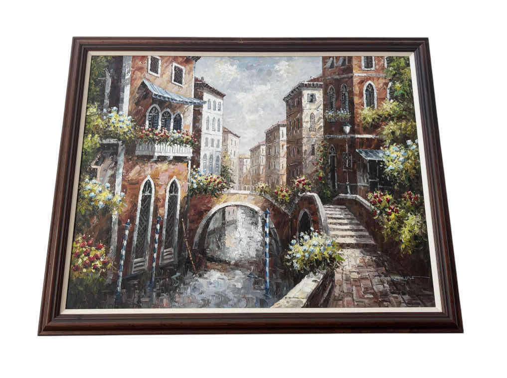 Photo 1 of 750
VINTAGE LARGE SIGNED WOOD FRAMED OIL PAINTING ON CANVAS, VENICE, ITALY ROMANTIC PAINTING ARTWORK, ART COLLECTION, HOME DECOR.

53” X 41.5” X H2”