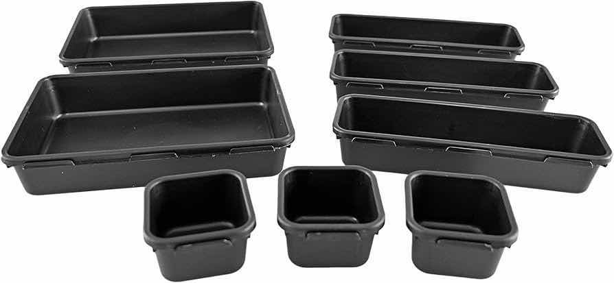 Photo 1 of NEW CASE HOME-X BLACK CONNECTING ORGANIZER TRAYS SET OF 8 W 3 SIZES (BOX OF 12 SETS)