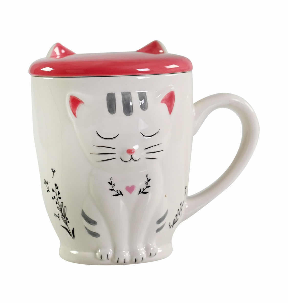 Photo 1 of NEW CASE OF HOME-X 3D WHITE/PINK CERAMIC CAT MUG W DETACHABLE LID, 16 OZ (18 PCS/CASE)