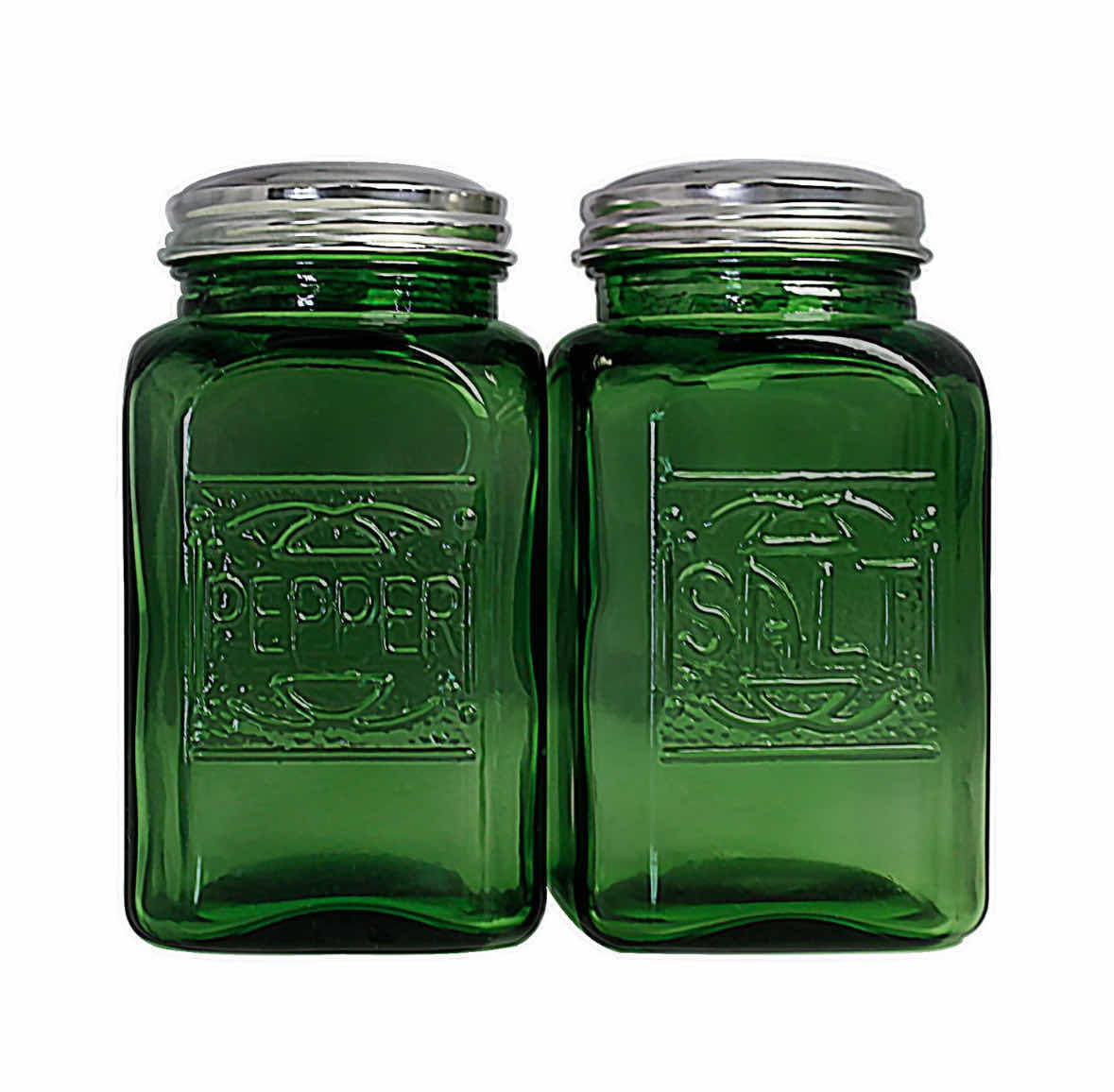 Photo 1 of NEW CASE OF HOME-X VINTAGE DEPRESSION STYLE GREEN GLASS SALT & PEPPER SHAKERS (24 SETS/CASE)